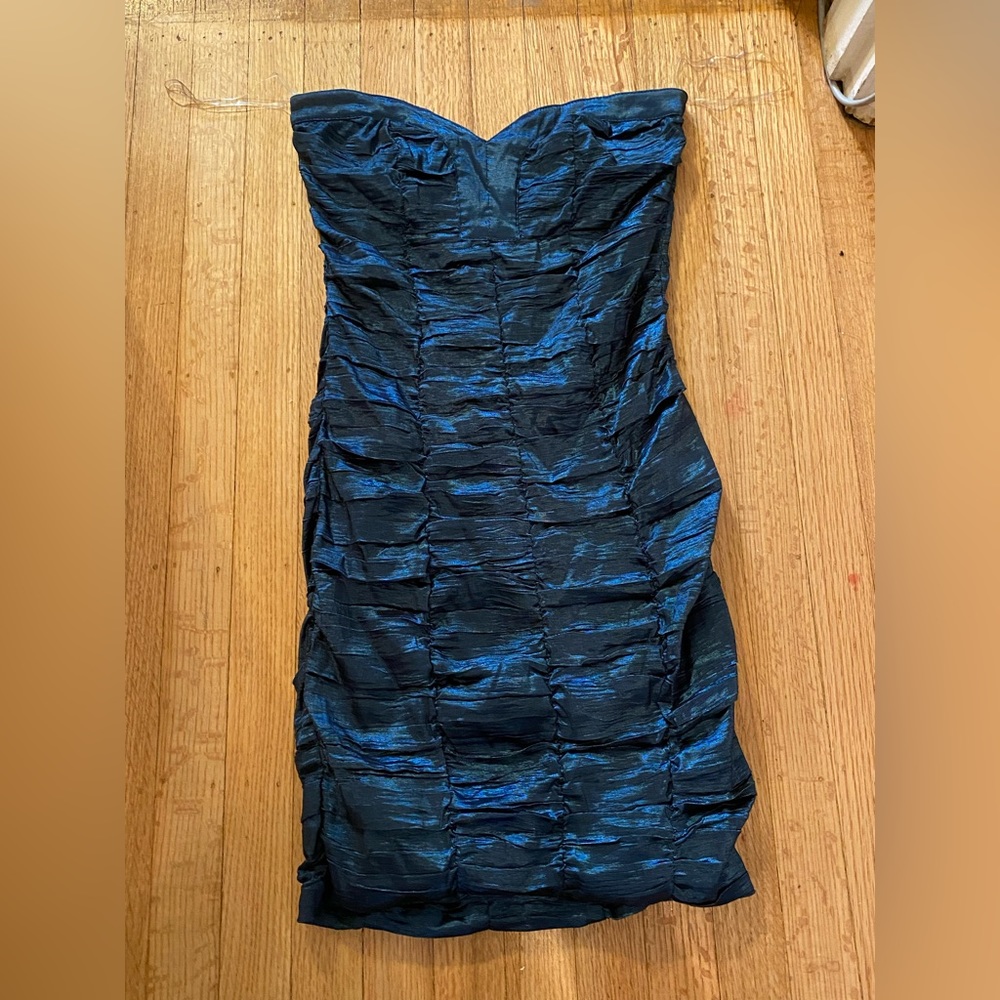 Shiny Blue Interi Strapless Dress - Size Small